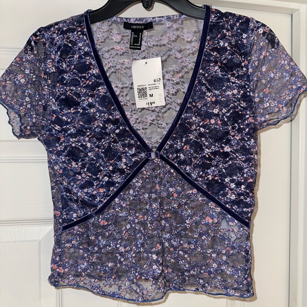 Forever 21 Navy Floral Lace Top